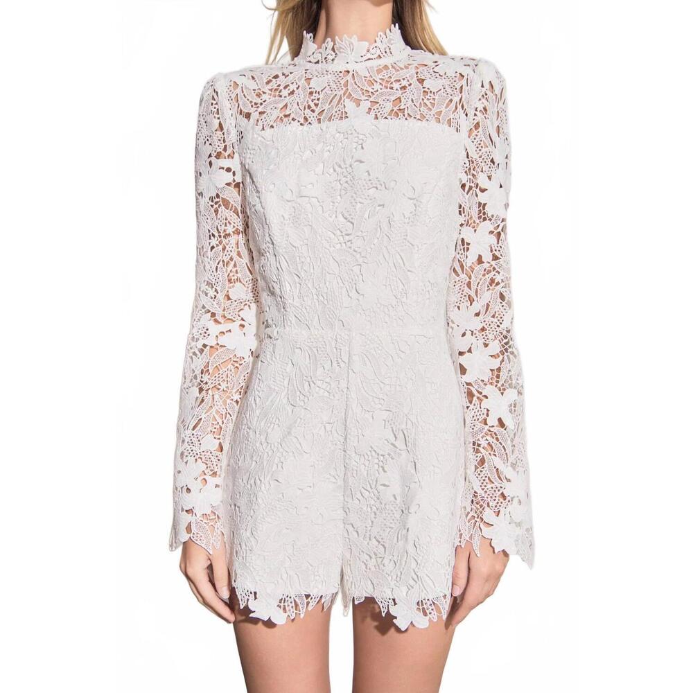 NEW 2.7 AUGUST APPAREL endless rose high neck lace romper in white